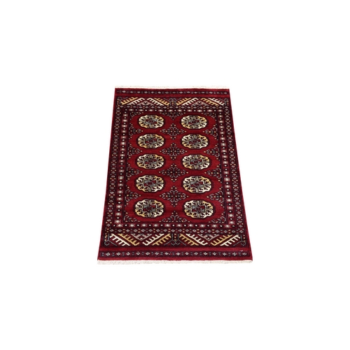 Hand Knotted Mori Bokara with Tribal Medallions Design Rich Red Soft Wool Oriental Mat Rug