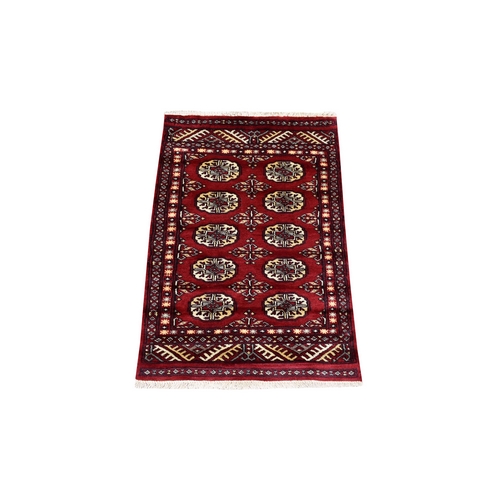 Mori Bokara with Geometric Medallions Design Deep Red Extra Soft Wool Hand Knotted Oriental 