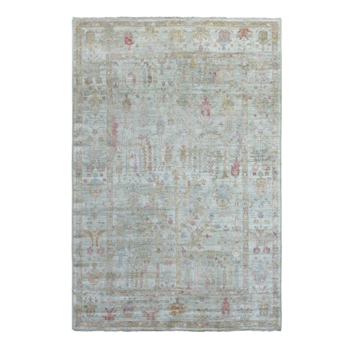 Angora Oushak with Cypress and Willow Tree Design Extremely Durable Hand Knotted Faded Green Oriental 