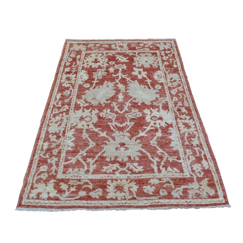Rich Red Angora Oushak with All Over Leaf Design Extremely Durable Hand Knotted Oriental Rug