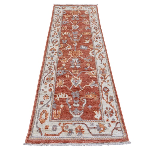 Rust Red Angora Ushak with All Over Leaf Design Soft, Velvety Plush Wool Hand Knotted Oriental Runner Rug Rust Red Angora Ushak with All Over Leaf Design Soft, Velvety Plush Wool Hand Knotted Oriental Runner Rug