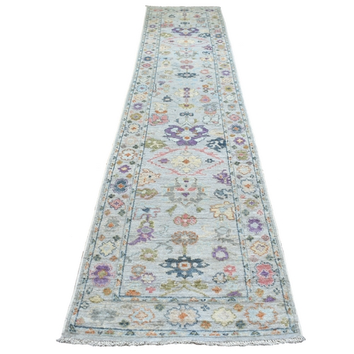 Afghan Angora Oushak with a Beautiful, Color Pattern Soft and Pliable Wool Hand Knotted Silver Gray Oriental XL Runner 