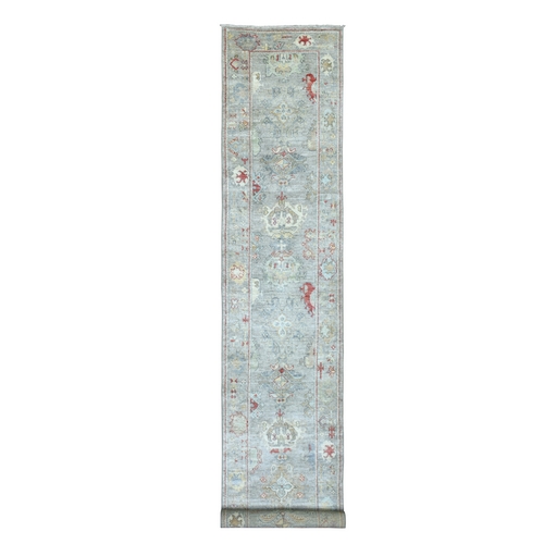 Hand Knotted Gray Angora Ushak Pure Wool and Soft, Comfortable Oriental XL Runner 
