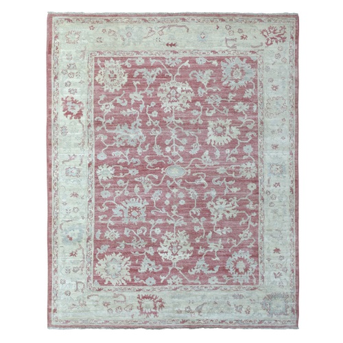 Coral Pink Afghan Angora Oushak with Assortment of Colors Pure Wool Hand Knotted Oriental Rug