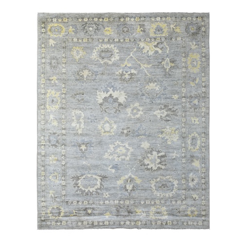 Hand Knotted, Gray, Afghan Angora Ushak With Floral Pattern and Soft Wool Oriental 