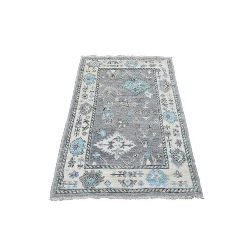 Hand Knotted Gray with Touches of Light Blue, Afghan Angora Oushak Soft Wool Oriental 