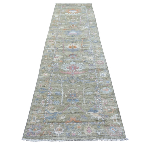 Afghan Angora Ushak with Assortment of Colors Extra Soft Wool Hand Knotted Lime Green Oriental Runner 