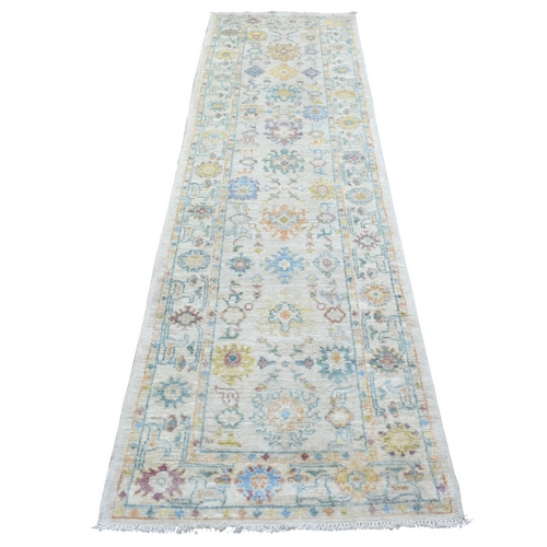 Afghan Angora Ushak with Beautiful, Color Pattern Soft and Pliable Wool Hand Knotted Gray Oriental Runner 