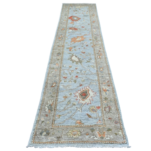Gray Afghan Angora Ushak with Pop of Colors Extremely Durable Hand Knotted Oriental Runner 