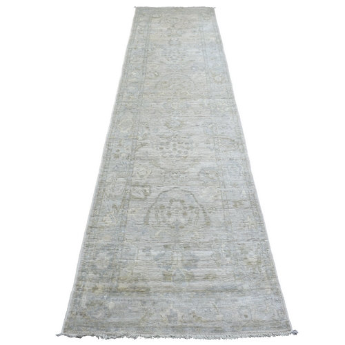 Hand Knotted Gray Afghan Angora Oushak with Faded Out Colors Extremely Durable Oriental Runner 