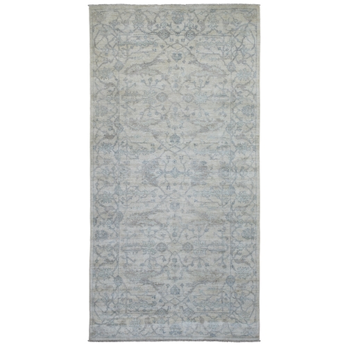 Beige Hand Knotted Angora Oushak with Flowing and Open Design Soft Afghan Wool Oriental Gallery Size Runner 
