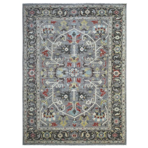 Afghan Peshawar with Heriz Design Extremely Durable Hand Knotted Gray Oriental Rug