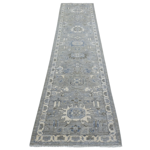 Gray Afghan Peshawar with All Over Heriz Design Extremely Durable Hand Knotted Oriental Runner Rug