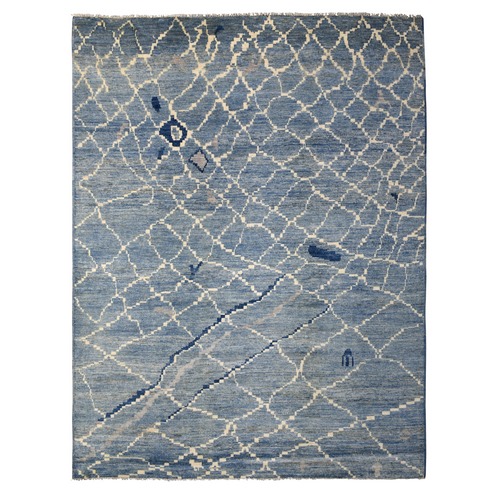 Navy Blue Moroccan Berber with Criss Cross Pattern Organic Wool Hand Knotted Oriental Rug