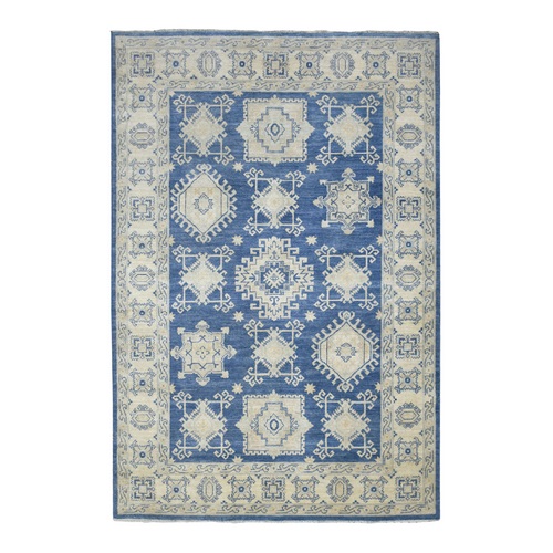 Denim Blue, Organic Wool Hand Knotted, Fine Peshawar with Geometric Design Natural Dyes, Oriental Rug