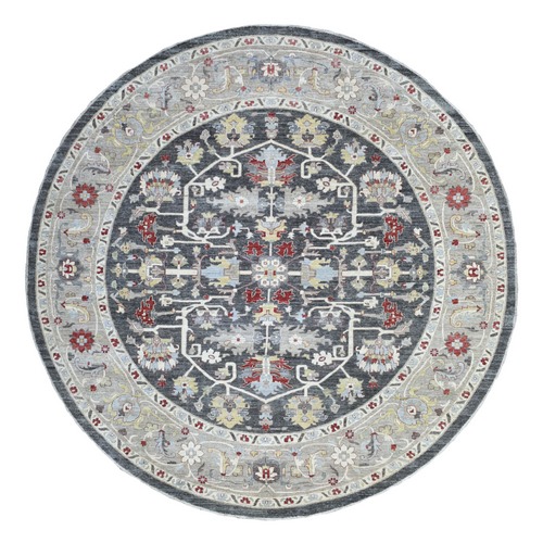 Extremely Durable Hand Knotted Gray Afghan Peshawar with All Over Design Oriental Round 
