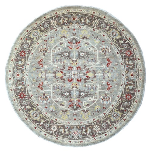 Afghan Peshawar with All Over Design Soft and Pliable Wool Hand Knotted Gray Oriental Round 