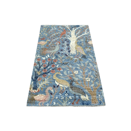 Hand Knotted Blue Fine Peshawar with Birds of Paradise Design Soft Wool Oriental Rug Hand Knotted Blue Fine Peshawar with Birds of Paradise Design Soft Wool Oriental Rug