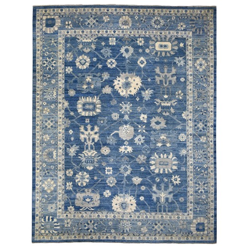 Denim Blue Afghan Angora Oushak with All Over Design Hand Knotted Pure Wool Oversized Oriental 