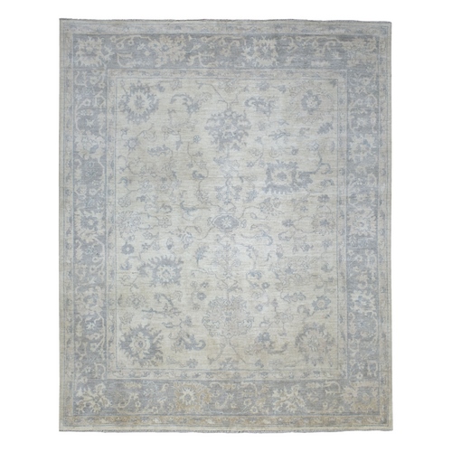 Gray Afghan Angora Oushak Hand Knotted with All Over Beautiful Design Natural Wool Oriental 