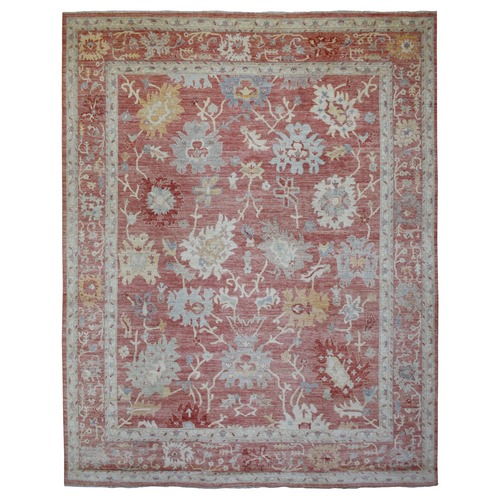Coral Pink Hand Knotted Oversized Afghan Angora Oushak with Beautiful Leaf Design Natural Wool Oriental Rug