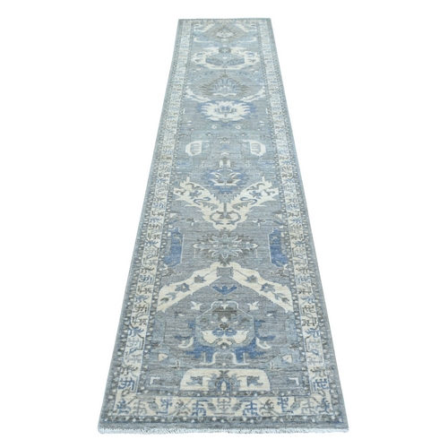 Hand Knotted Silver Gray Afghan Peshawar with Northwest Persian Design Soft and Pliable Wool Oriental Runner 