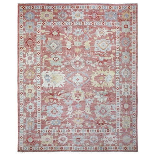 Coral Red, Angora Ushak with Colorful Motif, Soft and Pliable Wool, Hand Knotted, Oriental Oversized Rug