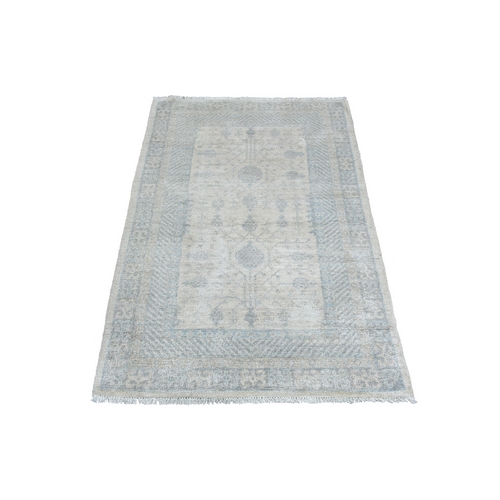 White Wash Peshawar with Pomegranate Design Hand Knotted Organic Wool Oriental Rug