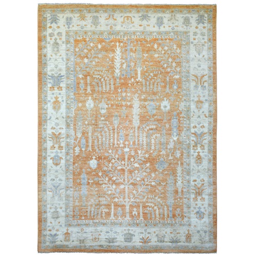 Extra Soft Wool Burnt Orange Afghan Angora Ushak with Cypress and Willow Tree Design Hand Knotted Oriental Rug