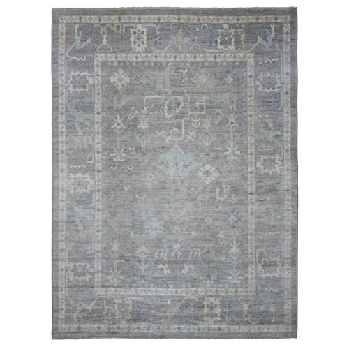 Gray, Afghan Angora Oushak with Soft Colors, Pure Wool Hand Knotted, Oriental Rug