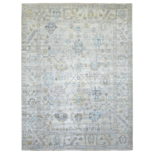 Beige, Afghan Angora Oushak with Beautiful Motifs, Extra Soft Wool Hand Knotted, Oriental Rug