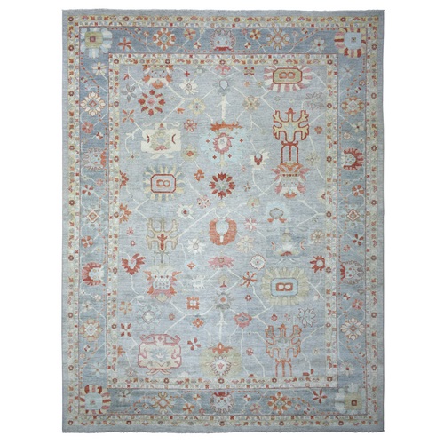 Gray, Afghan Angora Ushak with Soft Colors, Natural Wool Hand Knotted, Oversized Oriental Rug