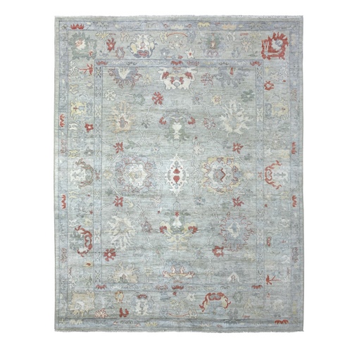 Gray, Extra Soft Wool Hand Knotted, Afghan Angora Oushak with Soft Colors, Oriental Rug