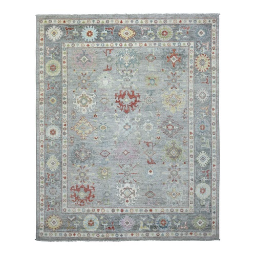 Gray, Hand Knotted Afghan Angora Ushak with Faded Colors, Pure Wool, Oriental Rug