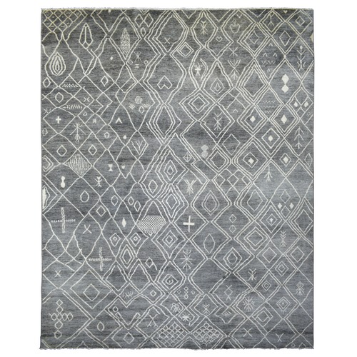 Gray Moroccan Berber with Criss Cross Pattern Extremely Durable Hand Knotted Oriental Oversized 