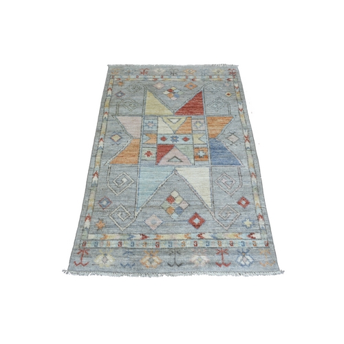 Gray Anatolian Village Inspired with Star Medallion Design, Natural Wool, Hand Knotted, Oriental Rug