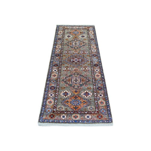 Dark Gray Afghan Super Kazak with Geometric Medallion Design Hand Knotted, Natural Dyes Soft and Pure Wool Runner Oriental 