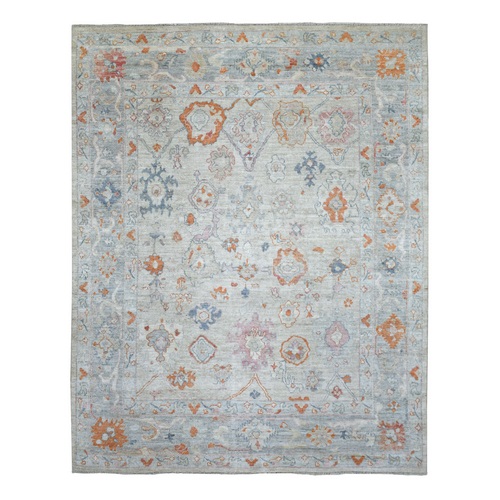 Gray, Afghan Angora Ushak with All Over Motifs, Natural Wool Hand Knotted, Oriental Rug