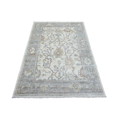 Ivory Angora Oushak with Soft Colors, Hand Knotted, Natural Afghan Wool Oriental Rug