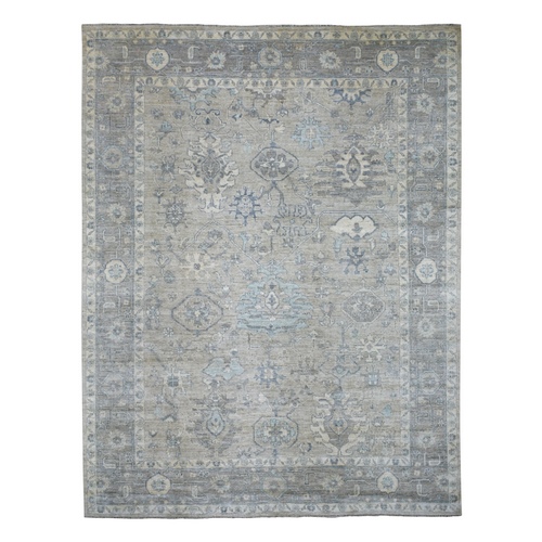 Gray, Afghan Agora Ushak  with All Over Design, Hand Knotted, Soft and Shiny Wool Oriental Rug
