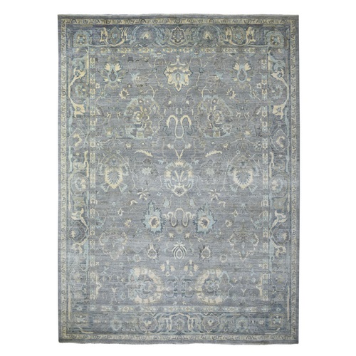Gray, Hand Knotted Densely Woven Fine Peshawar with Mahal Design, Pure Wool Natural Dyes, Oriental Rug