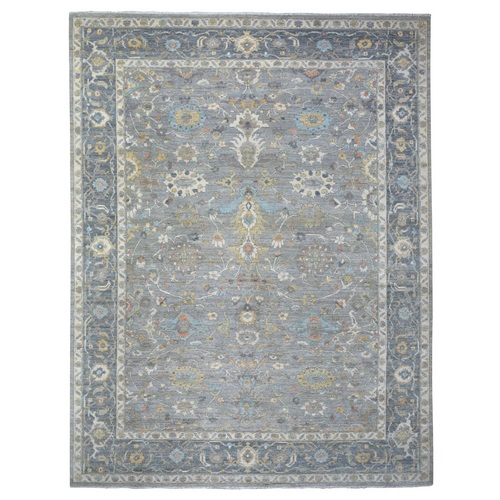 Gray, Hand Knotted Densely Woven Fine Peshawar with Mahal Design, Pop of Colors Shiny and Soft Wool Natural Dyes, Oriental Rug