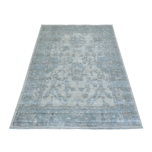 Ivory, Soft and Shiny Wool, Afghan Angora Ushak with Soft Colors, Hand Knotted Oriental Rug