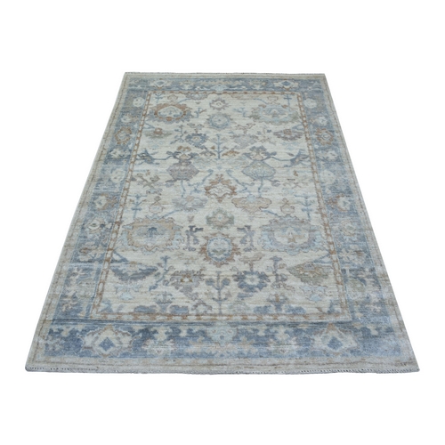 Ivory Natural Wool, Hand Knotted, Afghan Angora Oushak with All Over Design, Oriental Rug