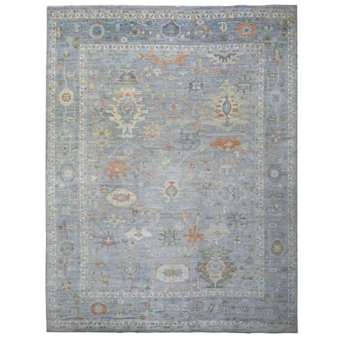 Gray, Hand Knotted, Afghan Angora Ushak with Leaf Design, Pure Wool Oversized Oriental Rug