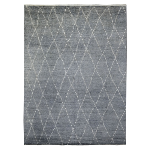 Gray, Hand Knotted, Moroccan Berber with Criss Cross Pattern, Soft and Shiny Wool, Natural Dyes, Oriental Rug