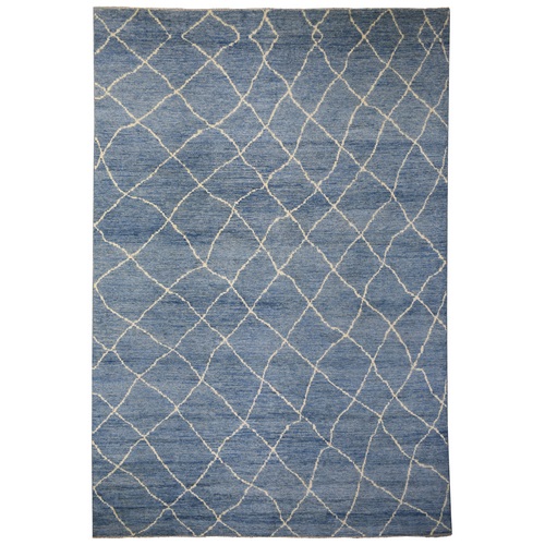 Denim Blue, Natural Dyes, Moroccan Berber with Criss Cross Pattern, Hand Knotted, Natural Wool, Oriental Rug