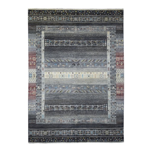 Mix of Gray and Black, Hand Knotted, Afghan Kashkuli Gabbeh, Pictorial Design, Featuring Deers, Natural Wool, Fine Weave, Oriental 