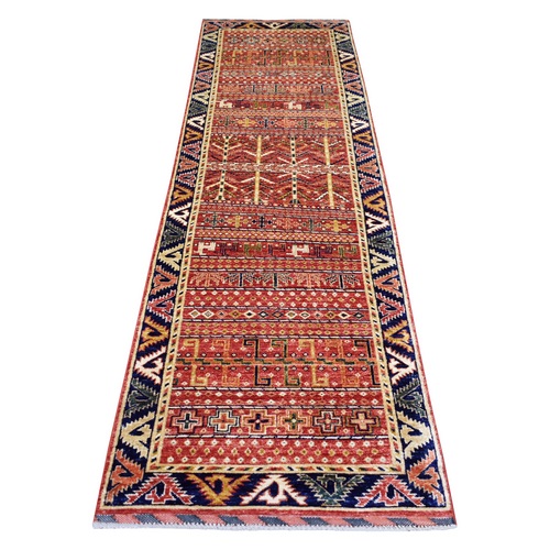 Tomato Red Afghan Ersari with Small Animal Figurines, Hand Knotted, Natural Dyes, Pure Wool Runner Oriental 