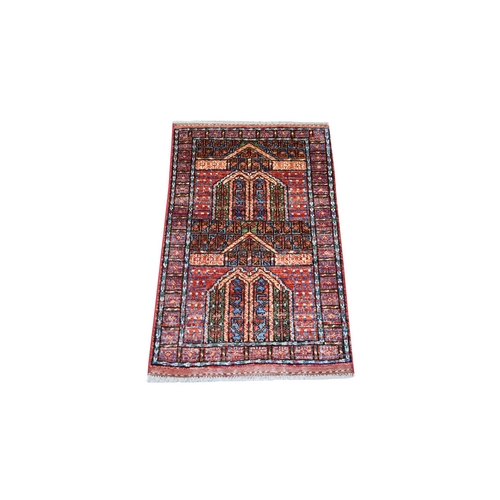 Brick Red Turkeman Ersari with Prayer Design, Natural Dyes, Hand Knotted, Soft and Shiny Wool Oriental 